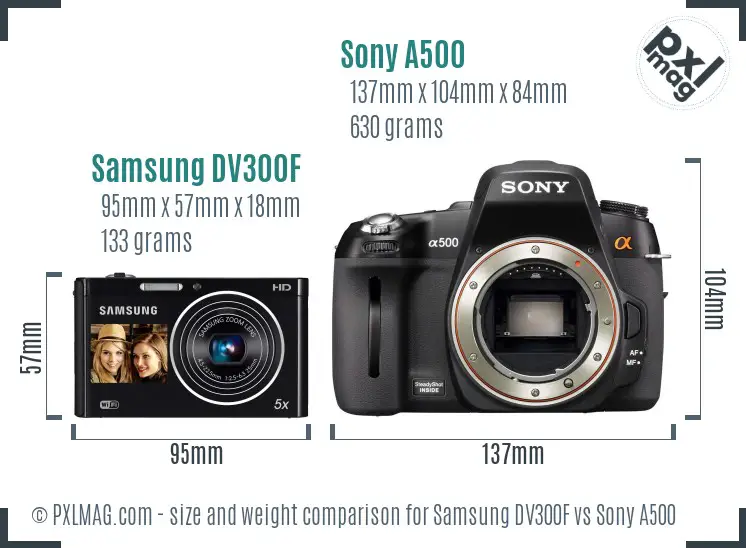 Samsung DV300F vs Sony A500 size comparison