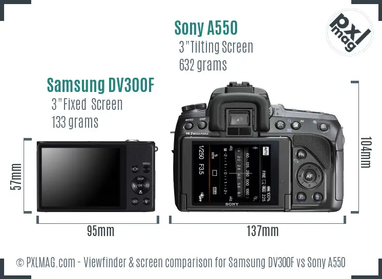 Samsung DV300F vs Sony A550 Screen and Viewfinder comparison