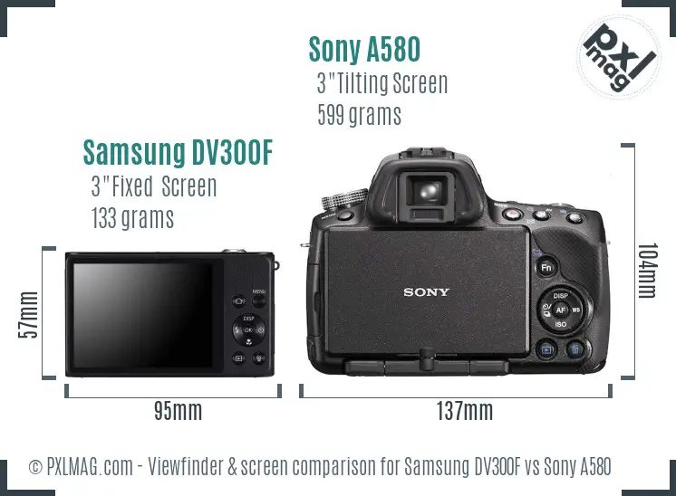 Samsung DV300F vs Sony A580 Screen and Viewfinder comparison