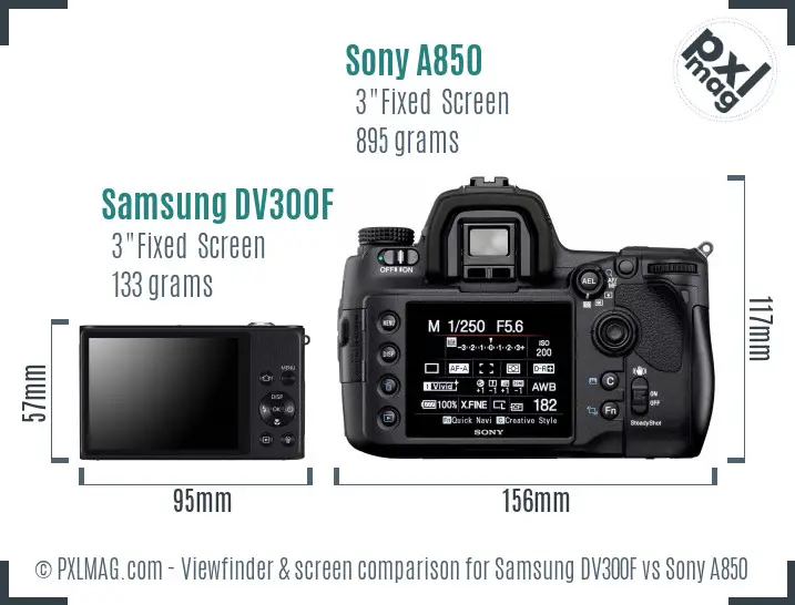 Samsung DV300F vs Sony A850 Screen and Viewfinder comparison