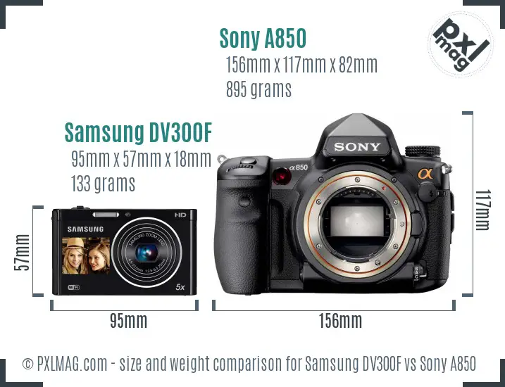 Samsung DV300F vs Sony A850 size comparison