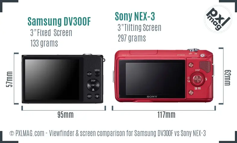 Samsung DV300F vs Sony NEX-3 Screen and Viewfinder comparison