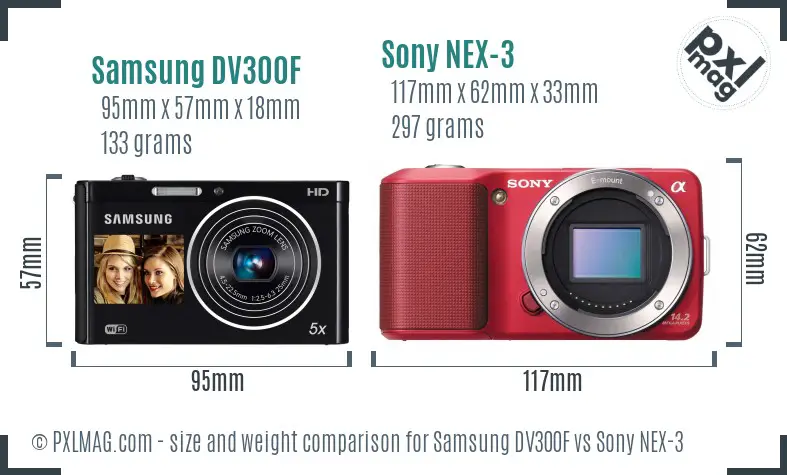 Samsung DV300F vs Sony NEX-3 size comparison