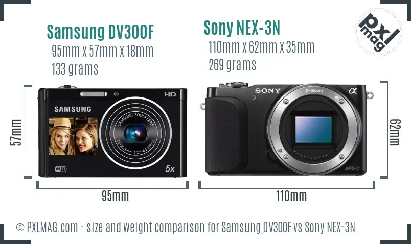 Samsung DV300F vs Sony NEX-3N size comparison