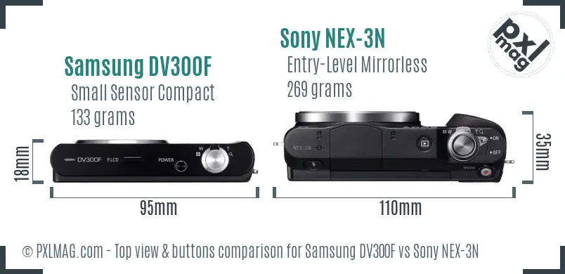 Samsung DV300F vs Sony NEX-3N top view buttons comparison