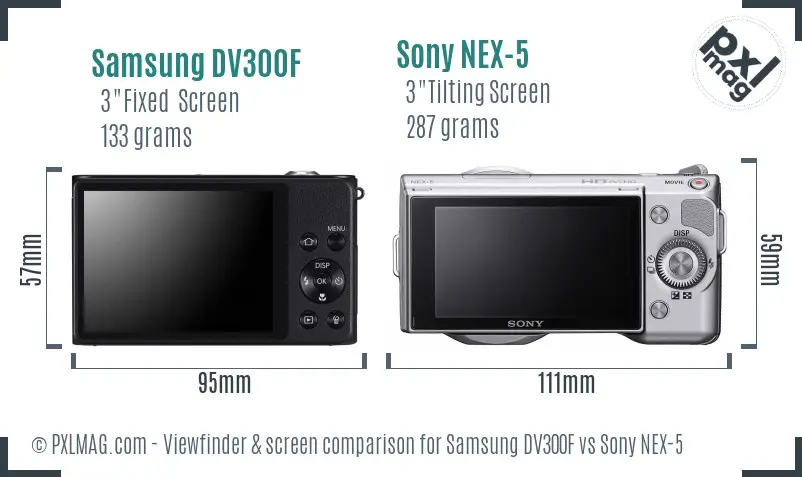 Samsung DV300F vs Sony NEX-5 Screen and Viewfinder comparison