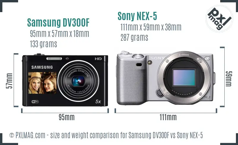 Samsung DV300F vs Sony NEX-5 size comparison