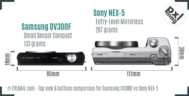 Samsung DV300F vs Sony NEX-5 top view buttons comparison