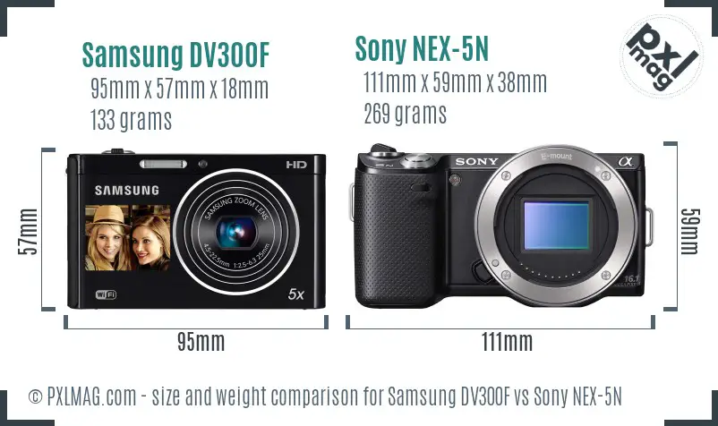 Samsung DV300F vs Sony NEX-5N size comparison