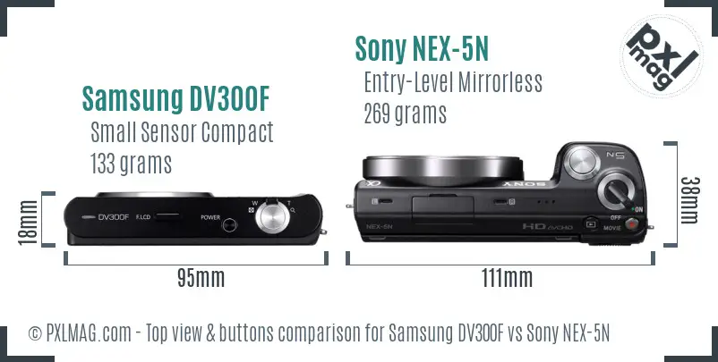 Samsung DV300F vs Sony NEX-5N top view buttons comparison