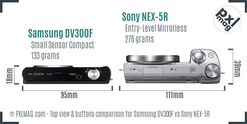 Samsung DV300F vs Sony NEX-5R top view buttons comparison