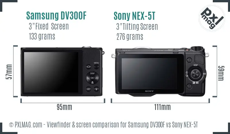 Samsung DV300F vs Sony NEX-5T Screen and Viewfinder comparison