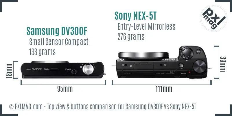 Samsung DV300F vs Sony NEX-5T top view buttons comparison