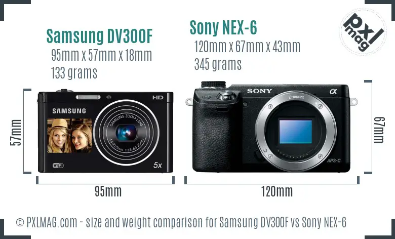 Samsung DV300F vs Sony NEX-6 size comparison