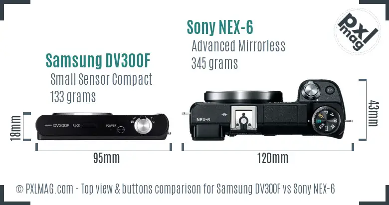 Samsung DV300F vs Sony NEX-6 top view buttons comparison
