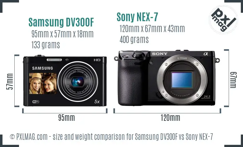Samsung DV300F vs Sony NEX-7 size comparison