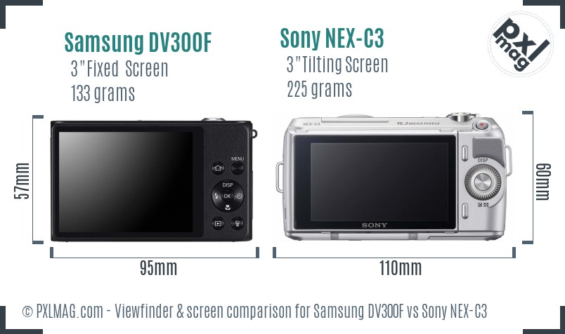 Samsung DV300F vs Sony NEX-C3 Screen and Viewfinder comparison