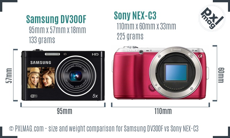 Samsung DV300F vs Sony NEX-C3 size comparison