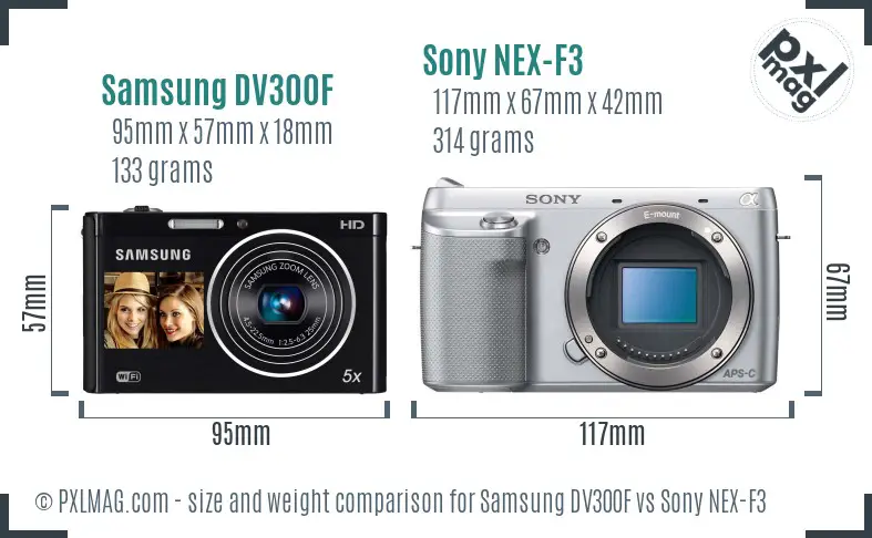 Samsung DV300F vs Sony NEX-F3 size comparison