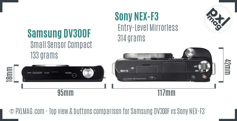 Samsung DV300F vs Sony NEX-F3 top view buttons comparison