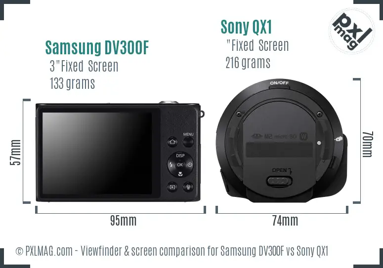 Samsung DV300F vs Sony QX1 Screen and Viewfinder comparison