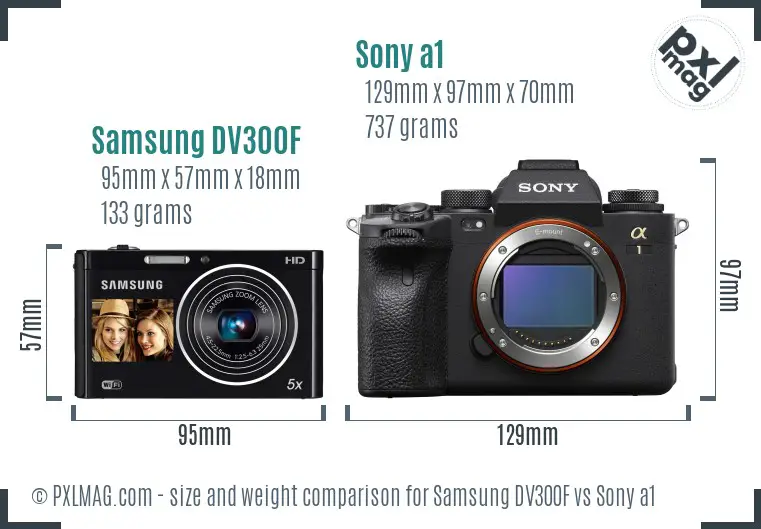 Samsung DV300F vs Sony a1 size comparison