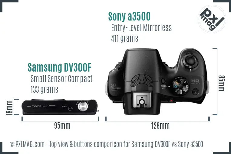 Samsung DV300F vs Sony a3500 top view buttons comparison