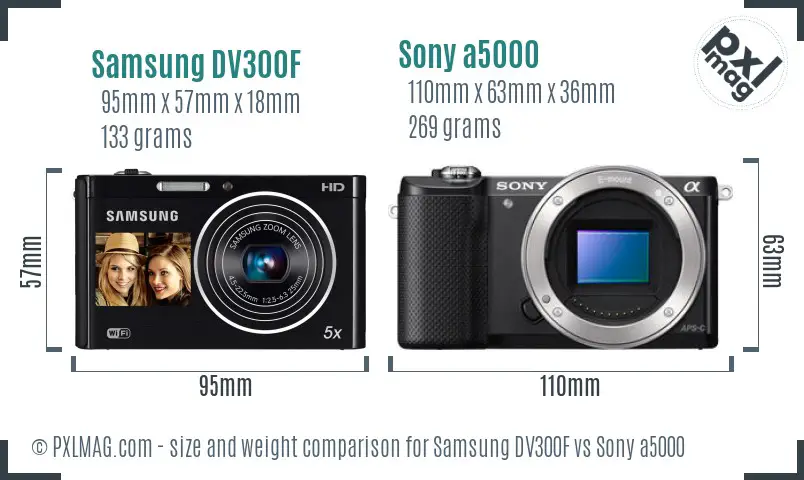 Samsung DV300F vs Sony a5000 size comparison