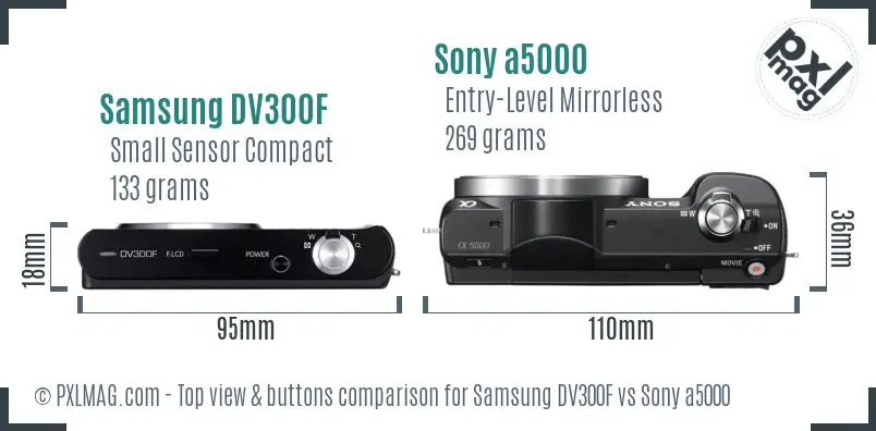 Samsung DV300F vs Sony a5000 top view buttons comparison