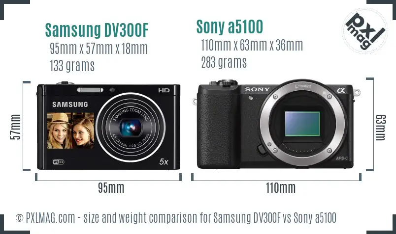 Samsung DV300F vs Sony a5100 size comparison