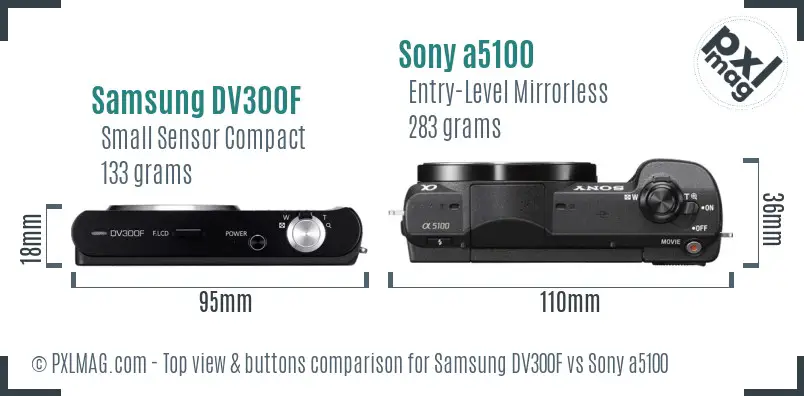 Samsung DV300F vs Sony a5100 top view buttons comparison