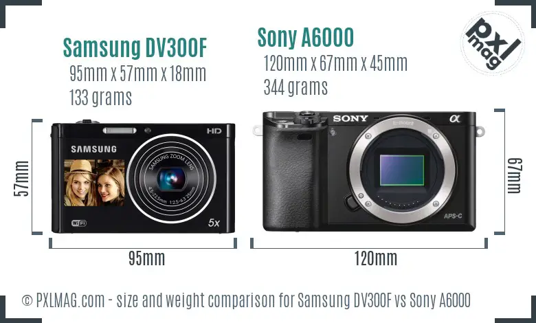 Samsung DV300F vs Sony A6000 size comparison