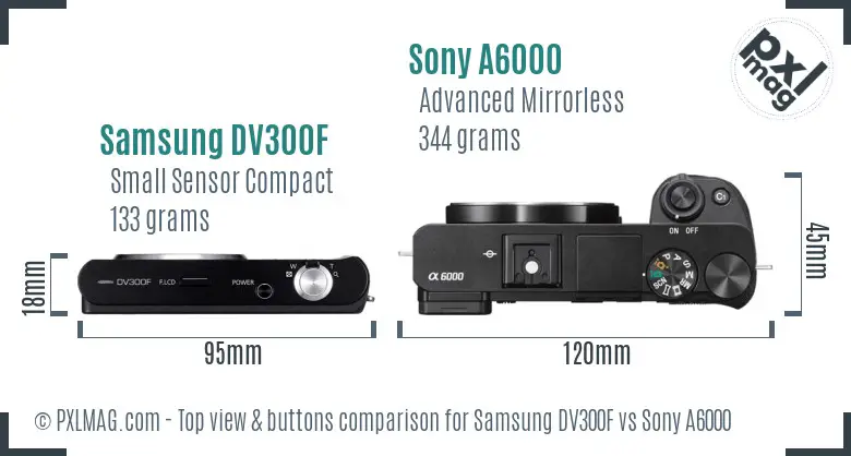 Samsung DV300F vs Sony A6000 top view buttons comparison