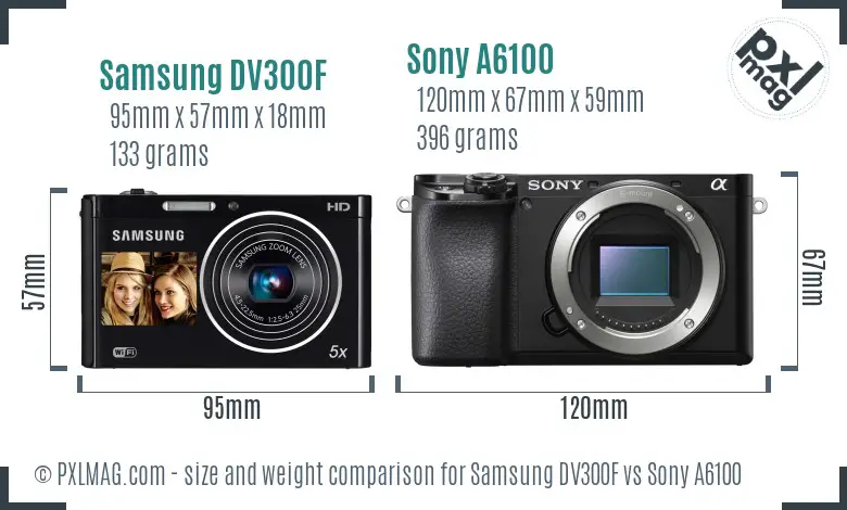 Samsung DV300F vs Sony A6100 size comparison
