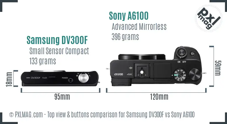 Samsung DV300F vs Sony A6100 top view buttons comparison