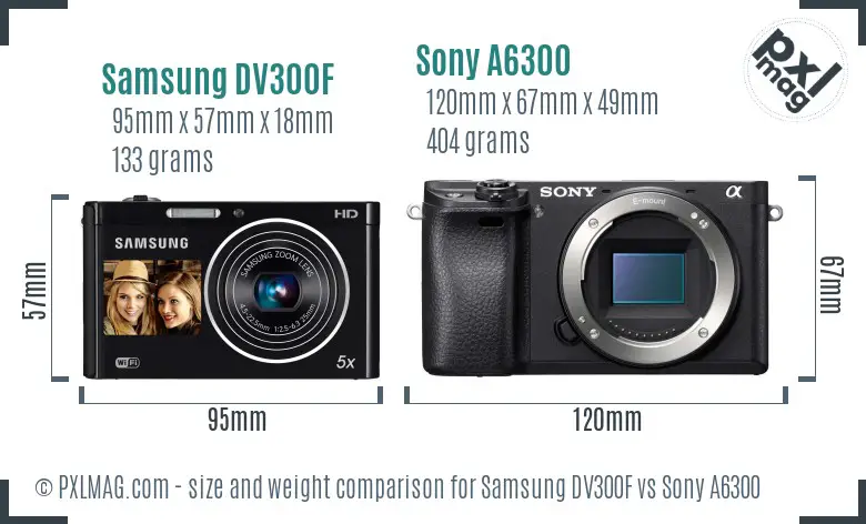 Samsung DV300F vs Sony A6300 size comparison