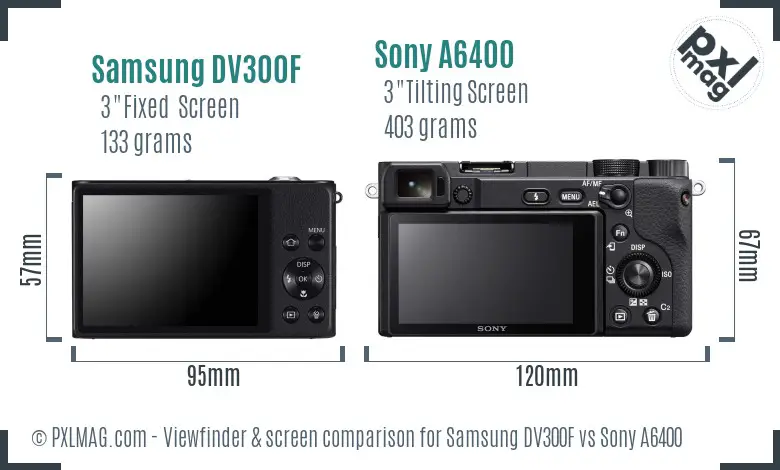 Samsung DV300F vs Sony A6400 Screen and Viewfinder comparison