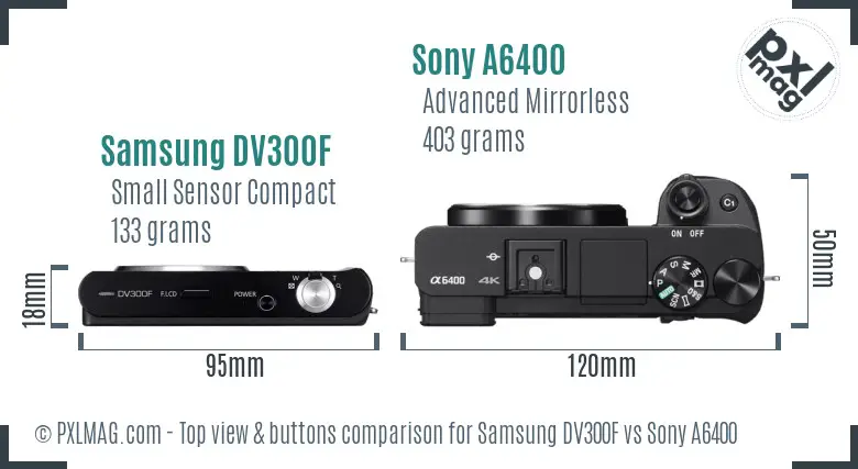 Samsung DV300F vs Sony A6400 top view buttons comparison