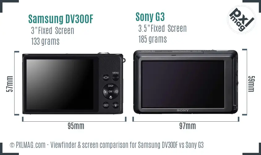 Samsung DV300F vs Sony G3 Screen and Viewfinder comparison