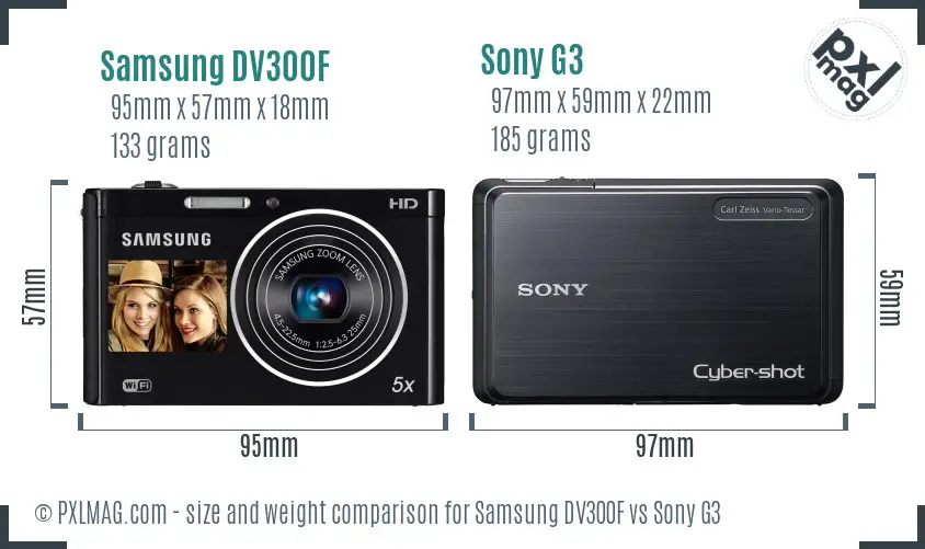 Samsung DV300F vs Sony G3 size comparison