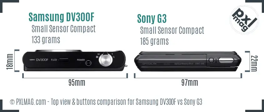 Samsung DV300F vs Sony G3 top view buttons comparison