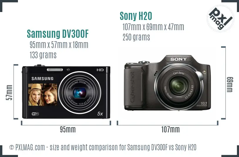 Samsung DV300F vs Sony H20 size comparison