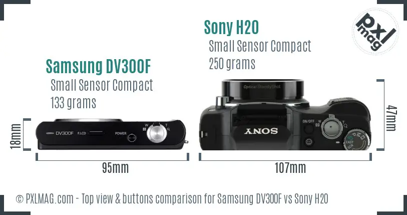 Samsung DV300F vs Sony H20 top view buttons comparison