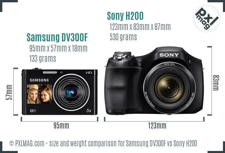 Samsung DV300F vs Sony H200 size comparison