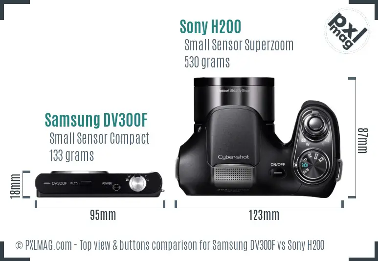 Samsung DV300F vs Sony H200 top view buttons comparison