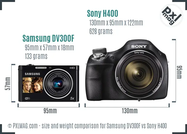 Samsung DV300F vs Sony H400 size comparison