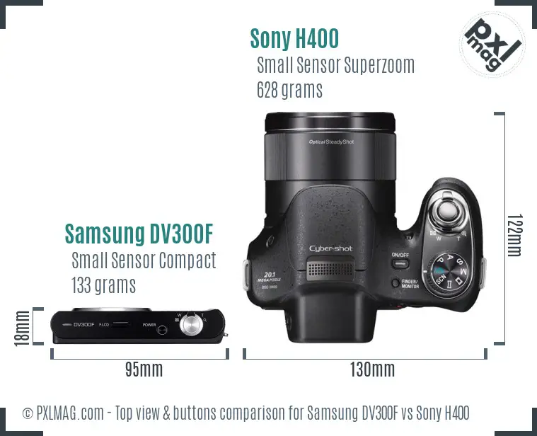 Samsung DV300F vs Sony H400 top view buttons comparison