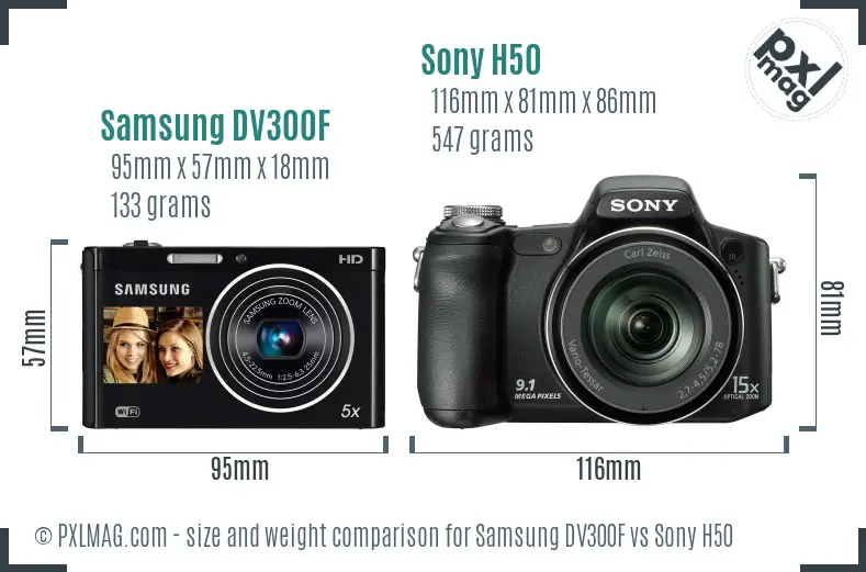 Samsung DV300F vs Sony H50 size comparison