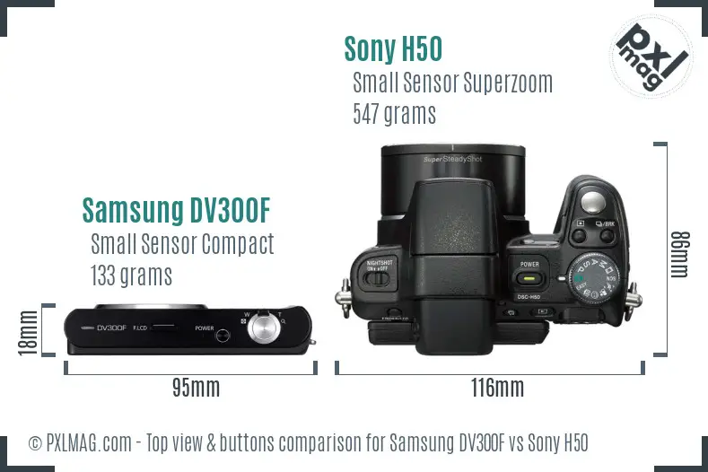 Samsung DV300F vs Sony H50 top view buttons comparison