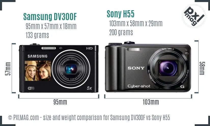 Samsung DV300F vs Sony H55 size comparison
